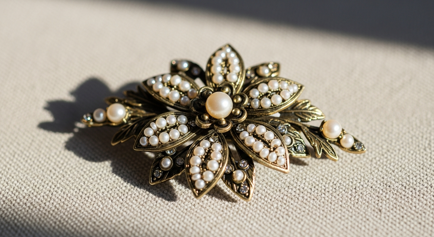 Элегантная брошь на льняной ткани